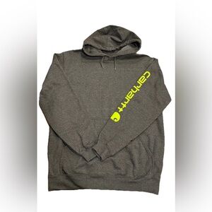 Carhartt Men’s Pullover Hoodie Gray Neon Yellow Sleeve Logo Size M